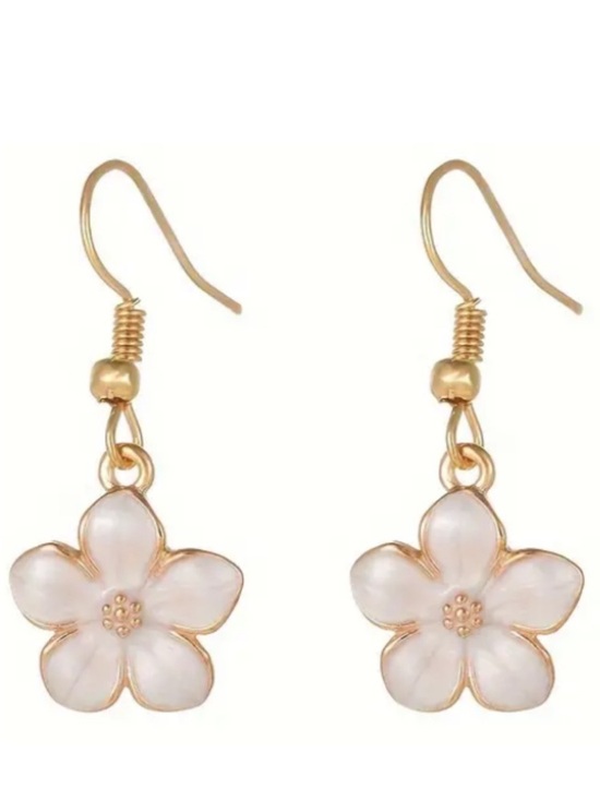 Jewelry - Creamy White Enamel Flower Dangle Gold Toned Earrings